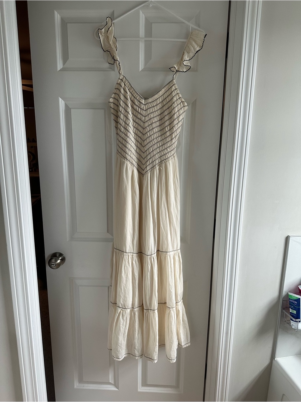 American Eagle Outfitters Cream Maxi Dress with Ruffle Straps